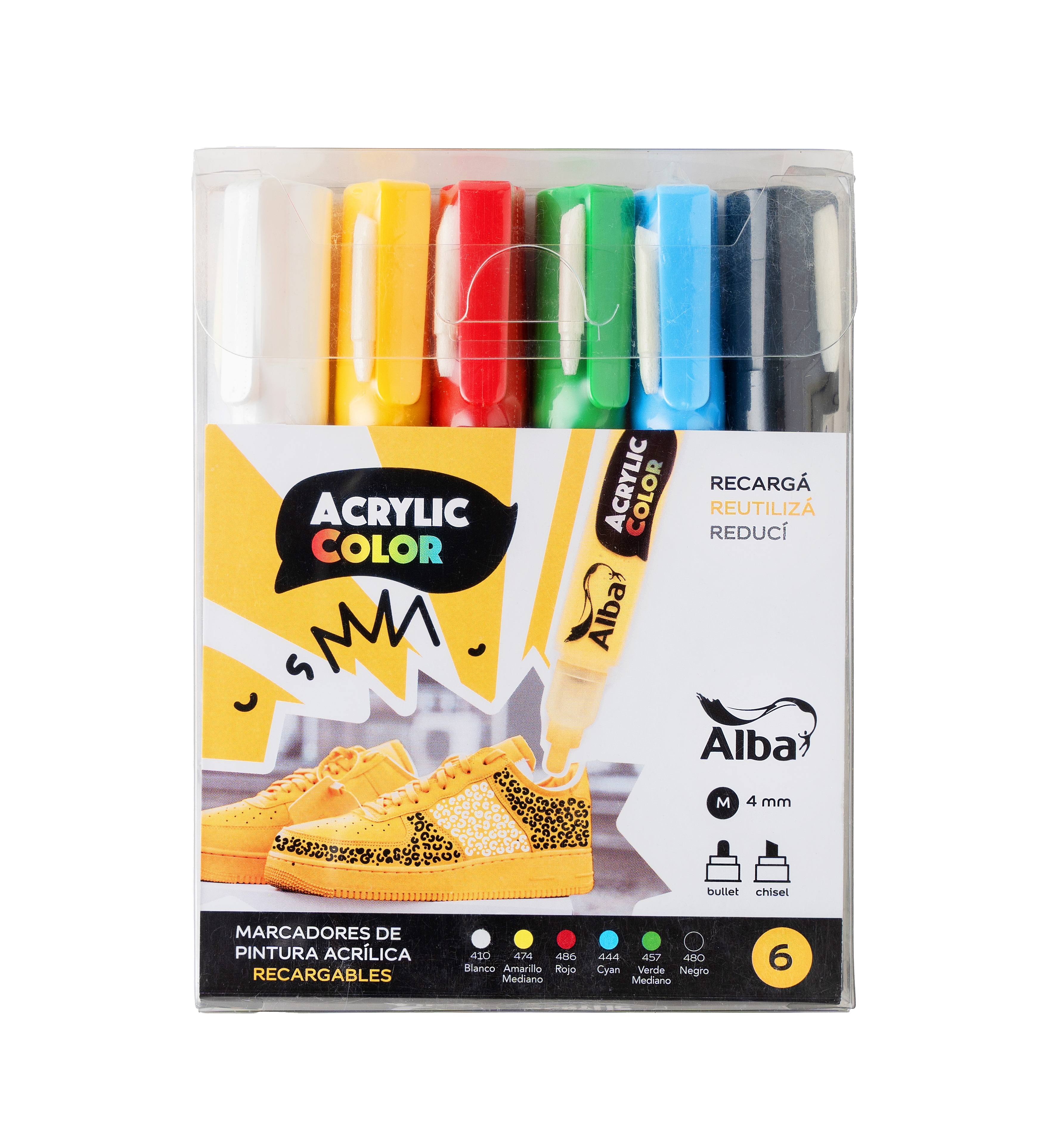 MARCADORES ACRYLIC COLOR ALBA M 4 MM SURTIDO  X 6 COLORES